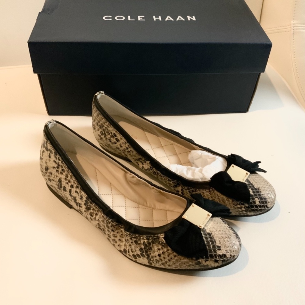 Cole Haan Tali Soft Bow Leather Snake Ballet Flat - Picture 8 of 14